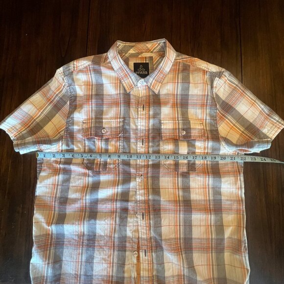 Men's Prana Orange & Gray Plaid Short Sleeve Shirt, Size Large - Picture 10 of 11